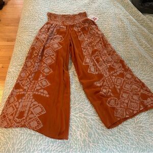Free People Rust Patterned Wide-Leg Pants